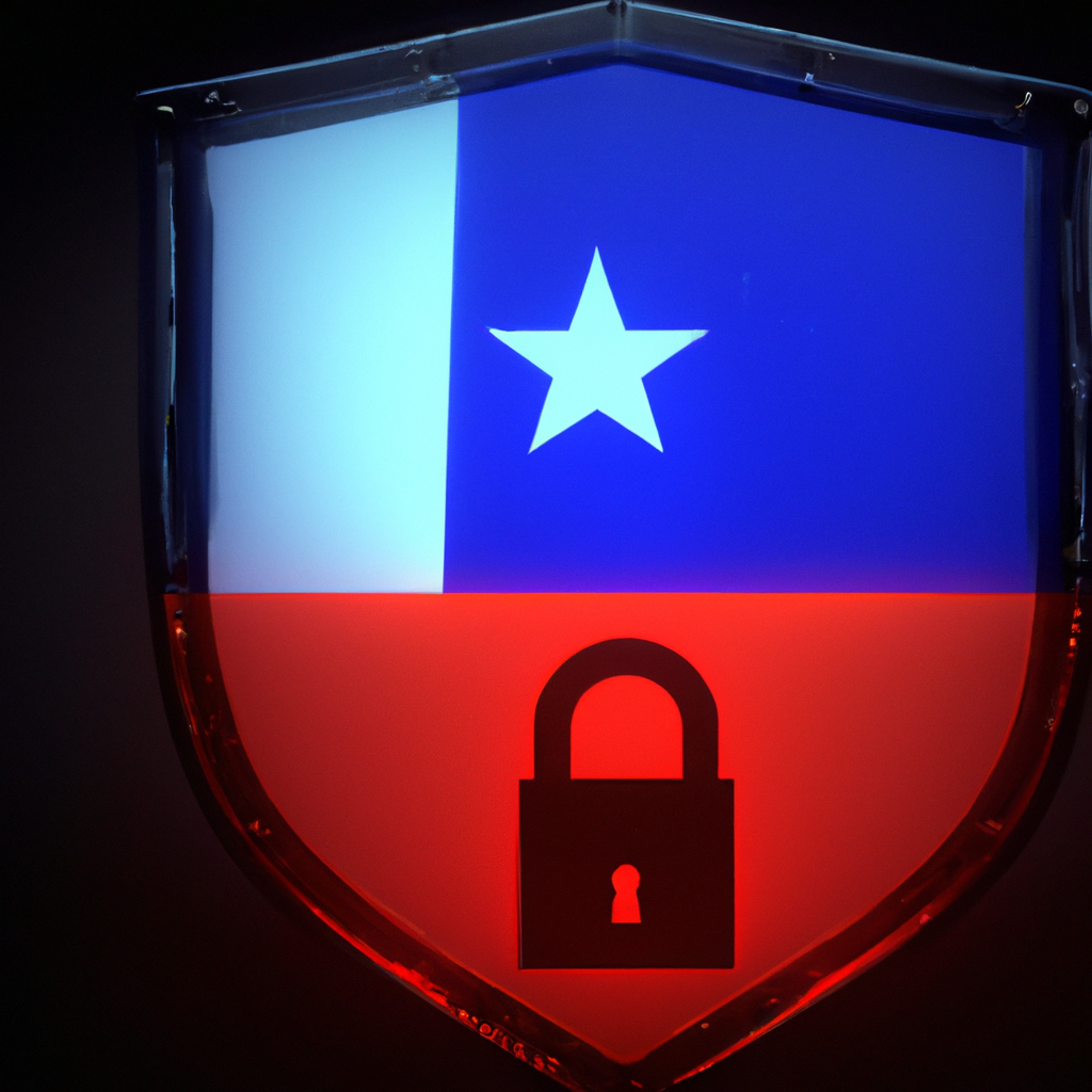 Ilustración de privacidad con escudo y candado en colores de la bandera de Chile